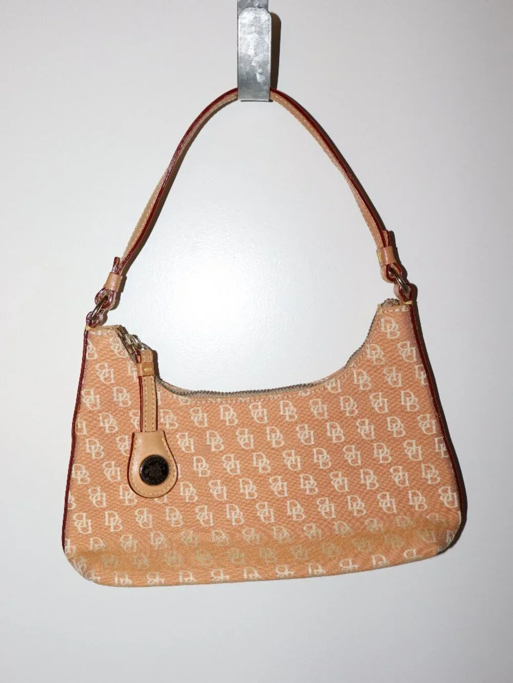 Dooney & Bourke Peach DB Monogram Canvas Shoulder Bag Hobo Purse